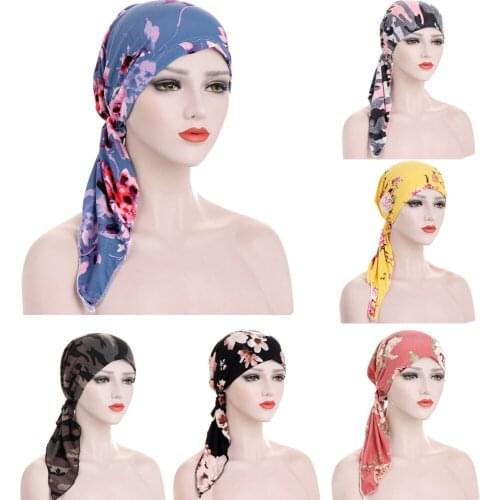 Fashion Muslim Women Hijab Hat Floral Print Turban Beanie Bonnet Chemo Cap Islamic Headwear Scarf Hair Loss Cover Headscarf Caps