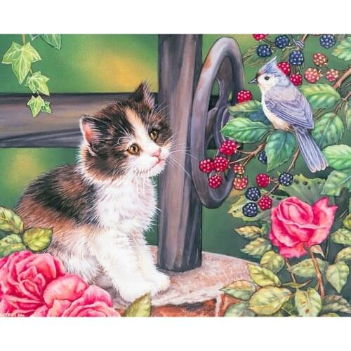 Flower Cat Bird DIY Embroidery Cross Stitch 11CT Kits Needlework Craft Set Printed Canvas Cotton Thread Home For Living Room