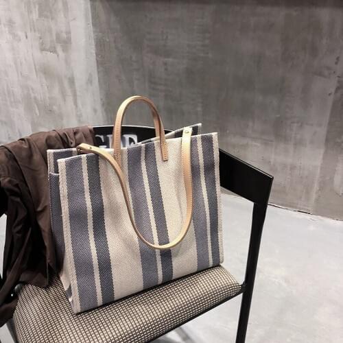 010319 new hot yesetn women handbag female stripe canvas bag lady casual canvas simple tote bag