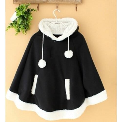 Women Girls Cloak Coat Winter Fleece Hooded Cape Jacket Poncho Kawaii Multicolor Sweet Lovely Coat 904-A169