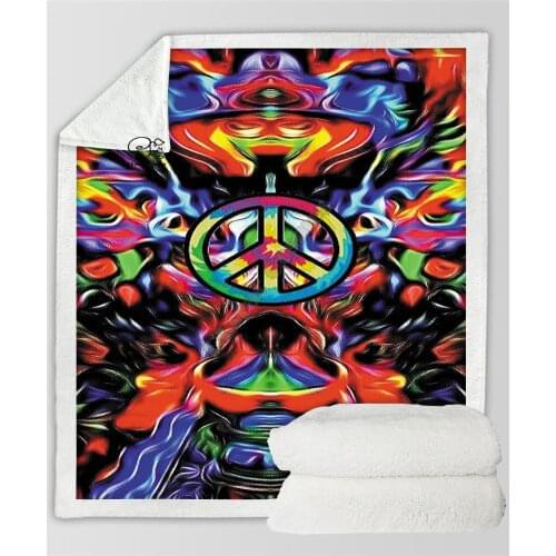 Plstar Cosmos Hippie Peace And Love Psychedelic funny Blanket 3D print Sherpa Blanket on Bed Home Textiles Dreamlike style-16
