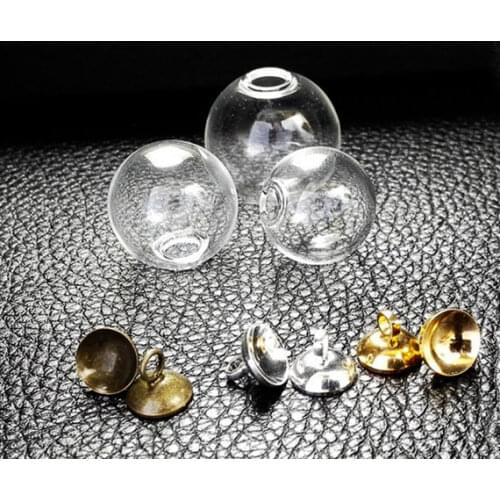 50sets 14mm-18mm Mini Empty Glass Ball Bottles Pendant Charms Vials Wish Bottle Clear Globe Bubble Crystal Orbs W/ Free Caps