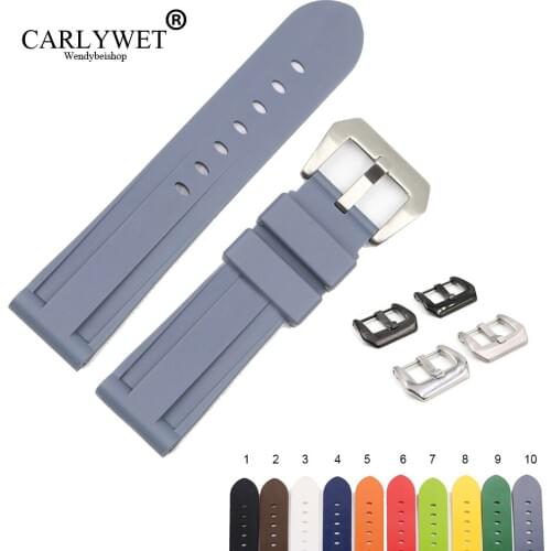 CARLYWET 22 24mm Hot Sell Grey White Black Brown Waterproof Silicone Rubber Replacement Watch Band Strap For Panerai Luminor