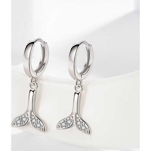New Fashion Lovely Whale Tail Drop Earrings For Women Shiny Micro Crystal Simple Elegant Dangle Earring Hoops Piercing Jewelry
