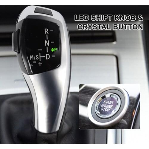 F30 Style Carbon Fiber Finish Car Automatic Shift Knob LED-Illuminated Gear Selector w/ Engine Start Button for BMW E90 E92 E93
