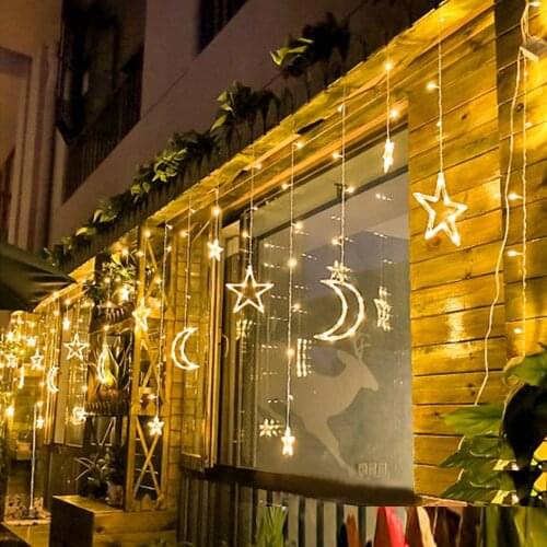 3.5M 220V LED Star and Moon Fairy Curtain Light Christmas Garland string lights Outdoor for Wedding Party Holiday New Year Decor