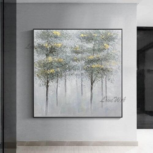 Forest Landscape Textured Acrylic Trees Pure Handmade No Frame Oil Painting Birches Tree Painting Wall Canvas Art Picture