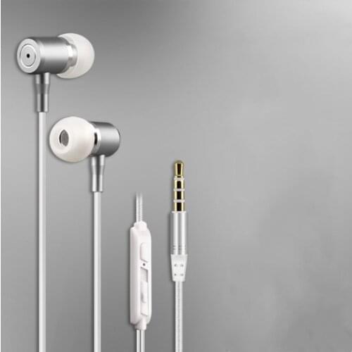 Woven metal earphone 3.5mm super bass metal one-key conversion earphone