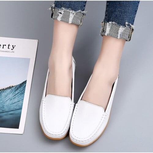 Genuine Leather Shoes Woman Soft Boat shoes for Women Flats shoes size 35-40 Ladies Loafers Non-Slip Sturdy Sole Spring/Autumn