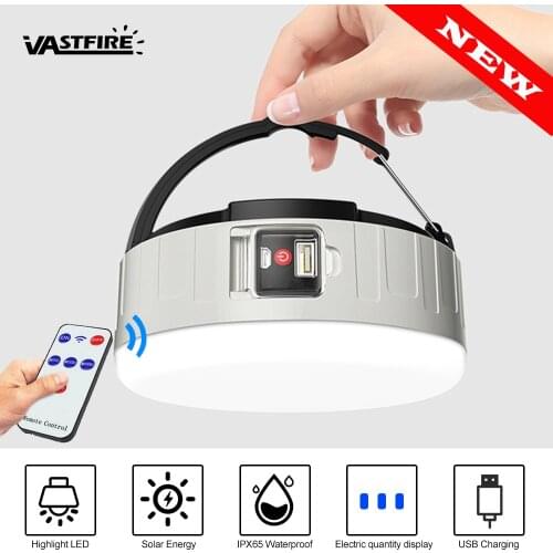 10W Solar Camping Light with Remote Control USB Charging Outdoor Waterproof IP65 Emergency Tent Light Market Lamp Mobile Power