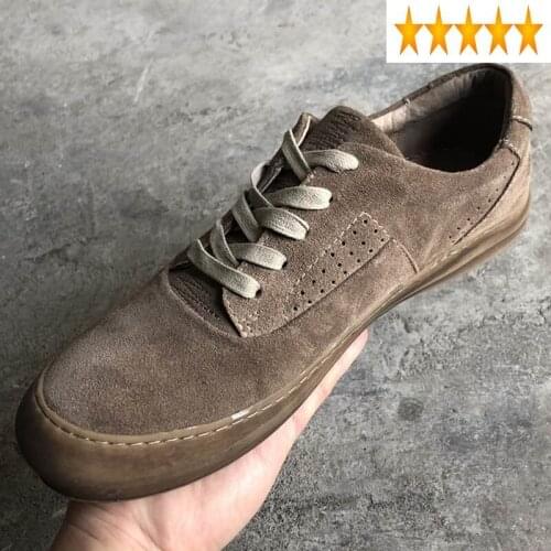 Flats Vintage Mens Lace Up Sneakers Casual Genuine Summer Korean Low Cut Suede Leather Joggers Trainers Men Shoes