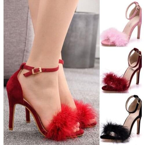 Ladies Sandals Fur Flower Pearl Tassel Bride Slim High Heel High Heel Slim Bridal Shoes Wedding Shoes