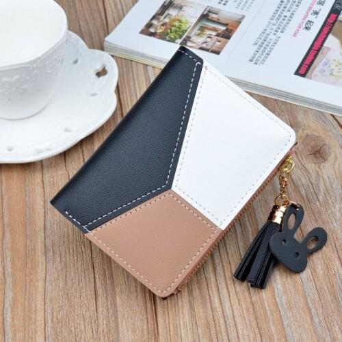 Ladies Short Wallets with Zipper PU Leather Pocket Tassel Coin Purse Female Card Holder Patchwork Money Bags carteras para mujer