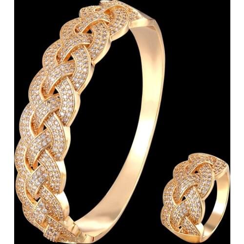 Zlxgirl jewelry fashion women size love chain bangle and ring jewelry sets full mirco paved zirconia bracelet bridal jewelry set