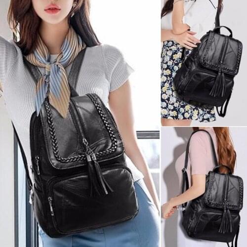 Women Genuine Leather Backpack School Bag Classic Black Waterproof Travel Shoulder Bag Multi-function Backpack Women