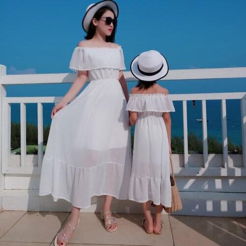New Summer Girl Dress Chiffon Ruffle Women Mexi Dress Wedding Mother Daughter Dress Family Matching Outfits Beach Family Look