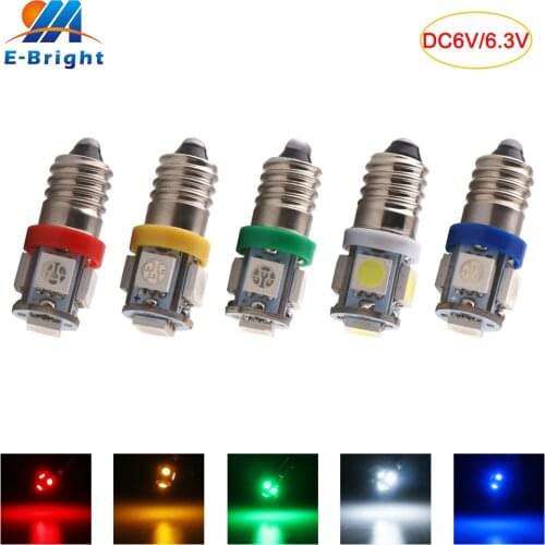 DC 6V 6.3V 10pcs E10 5050 5 SMD LED Light Bulb Flashlight Pinball Car Light White Blue Red Amber Green Pink Auto Indicator Bulbs