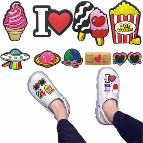 10pcs Original UFO Spaceship PVC Shoe Charms Popcorn Ice Cream Shoe Decorations Medical Syringe Accessories Ornament Kid Gift