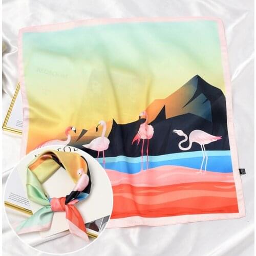 2021 Retro Painting Prints Sweet Silk Polyester Multifunction Square Wraps Scarves Neckwear Handchief for Women 53*53cm