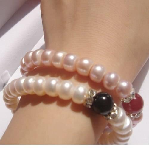 3 COLOR!!! 7-8MM Size Charm Exquisite Fresh Water Pearl Bracelet 18CM Long ELASTIC Bangle with Charm Fashion Jewelry, 30pcs/lot