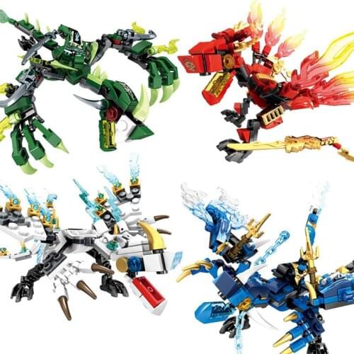 4PCS Building Block Character Ninja DIY Dragon Dinosaur Figures Bricks Set Educational Toys for Children Gift
