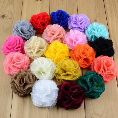 500pcs/lot 2.8" Chiffon Lace Hair Flowers Kids Boutique Fabric Flowers For Wedding Hair Accessories Wholesale Craft Fake Flower
