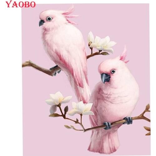 Diy full square drill mosaic diamond painting pink parrot flower diamond embroidery sale 5d cross-stitch 3d pictures home decor