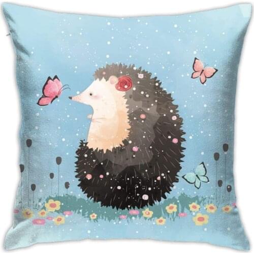 Bargburm Cute Hedgehog Playing with Butterfly Throw Pillow Covers 18"" X 18"" Inch Square Decorative Pillowcase Pillow Cover