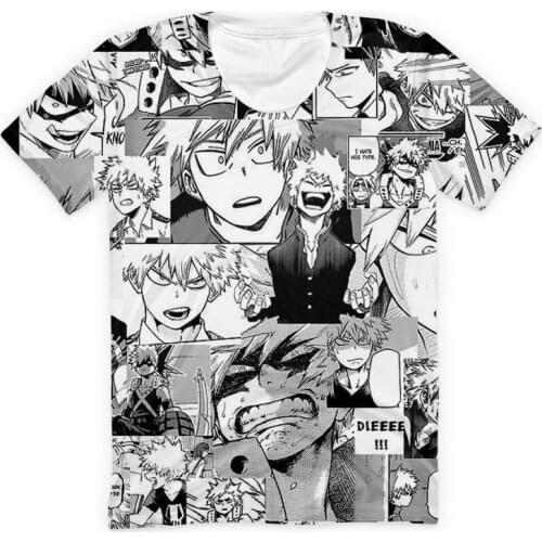Black White Anime T Shirt Unisex Couple Streetwear Bakugou Katsuki College Cool Funny Summer Top Tees Hip Hop T-shirts Plus Size