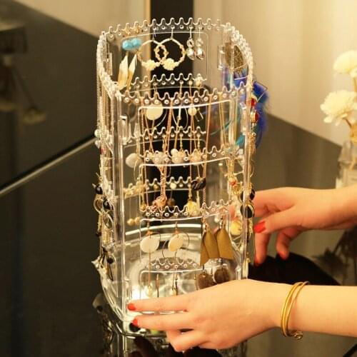 Earring Holder Jewelry Organizer Storage Box Necklace Display Stand Jewelry Hanger Rotating Earring Holder Plastic Box Assemble