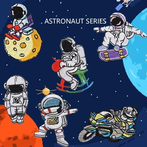 Childrens Cartoon Universe Astronaut Space Cute Pilot Series Self-adhesive Cloth Stickers Decorative Cloth Patch for Clothes