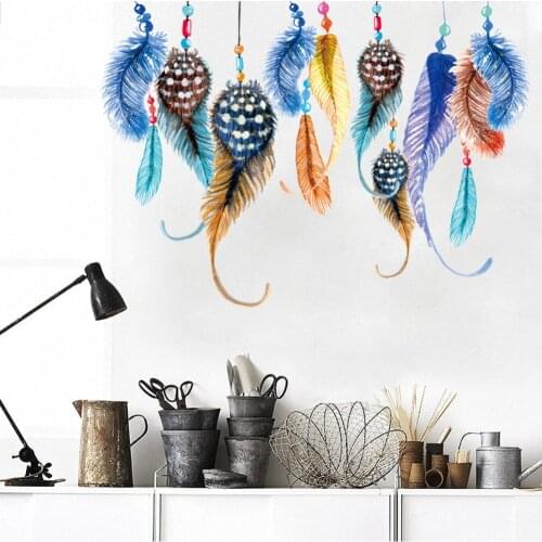 Fantastic flying feathers wall stickers colorful room decorations 0001. creative gift home decals print mural art diy poster 4.5