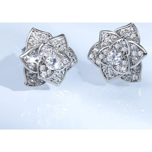 Huitan Fancy Flower Shaped Stud Earrings for Women Stylish Versatile Female Accessories Dazzling CZ Stone Statement Jewelry Bulk