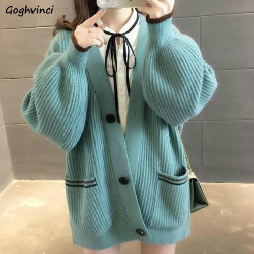 Cardigan Women Plus Size 3XL V-neck Button Solid Patched Warm Lovely Elegant Trendy Slim Girl Korean Style Loose Chic Simple New