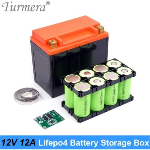 Turmera 12V 12Ah 14Ah Battery Storage Box 4S 20A BMS 2X4 Holder Nickel for 8Pieces 32700 Lifepo4 Uninterrupted Power Supply Use