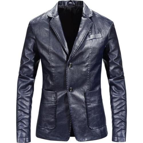 Leather jacket mens lapel business casual solid color single-breasted formal wear faux leather jacket men PU coat clothing