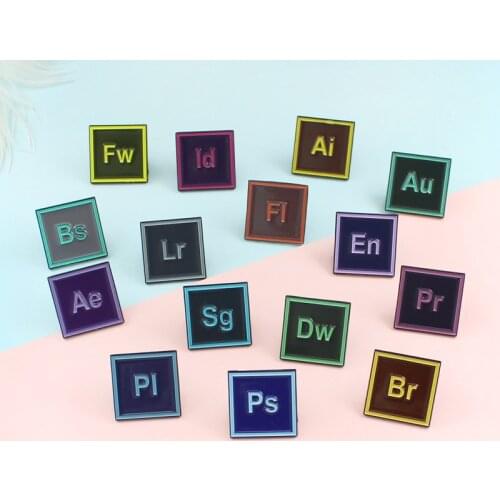 Lr Bs Ps Ai Pr Id Square software icon Enamel Brooch It workers badge gift Custom Lapel Pin