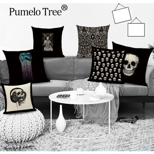 Mexico Halloween Skull Head Pillowcase Living Room Horror Ghost Decoration Linen Cushion Covers Home Seat Cushion Cover Cojines