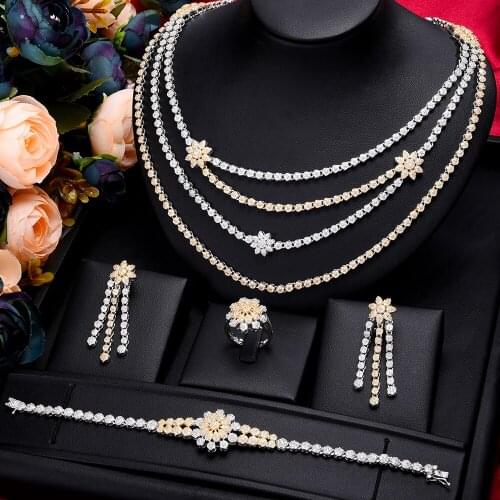 Blachette NEW Trendy 4PCS Jewelry Set For Women Wedding Party Full Cubic Zircon Crystal Dubai Bridal Jewelry Set Jewelry Addict
