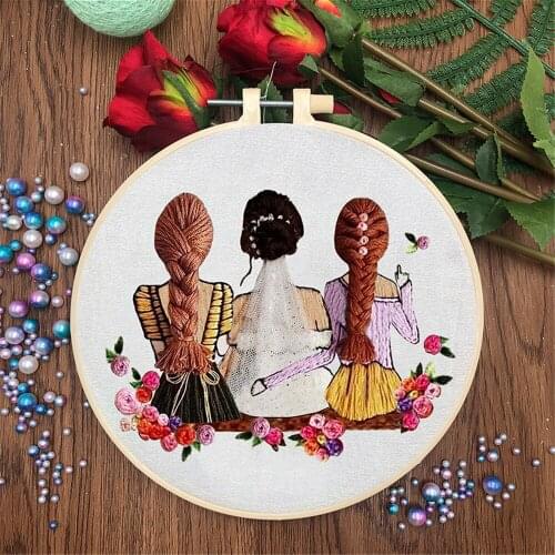DIY Girls Embroidery Kit with Embroidery Shed Sewing Kit Cross-stitch Crafts Handwork Needlework for Beginners Hanging Decor