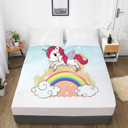 Rainbow Unicorn Cartoon Fitted Sheets Mattress Cover With Elastic Band 3D Bed Sheet Linens For Children Kids Baby Girls Boys