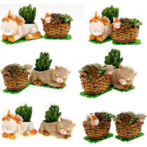 Nordic Creative Resin Animal Alpaca Cartoon Flower Pot Decoration Living Room Succulent Plant Pot Home Decorat Ornaments