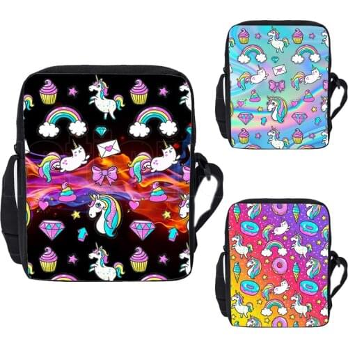 New 3D Print Rainbow Pink Unicorn Shoulder Bag Women Zipper Cosmetic Bag Crossbody Girls Boys Messenger Bag Children Bookbag