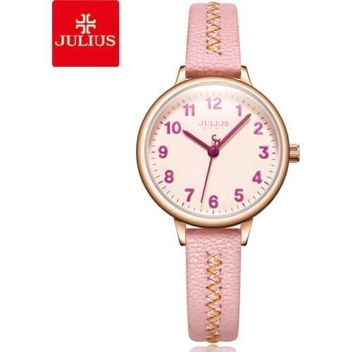 2018 New Watch Julius Young Girls Pink Leather Strap Clock Ladies Arabic Index Top Casual Womens Simple Designer Montre JA-1073