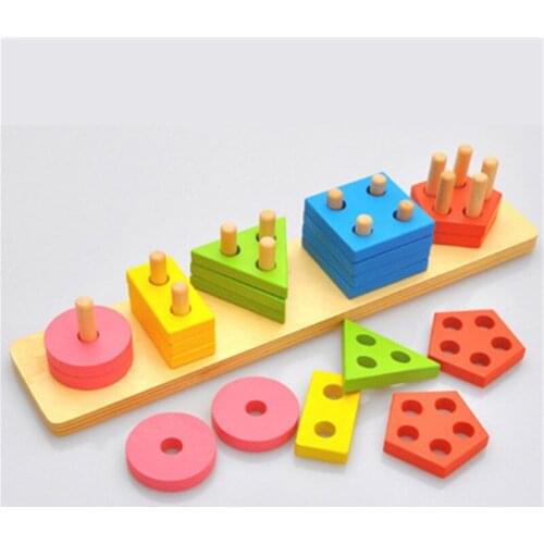 Montessori Educational Wooden toy 3D Color Shape Matching Wooden Sensory Mathematics Jigsaw Brain Training Early Intellectual