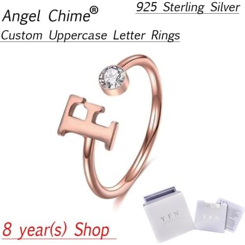 Custom Uppercase Letter Rings Angle Chime Brand Personalized CZ Name Ring Real 925 Sterling Silver