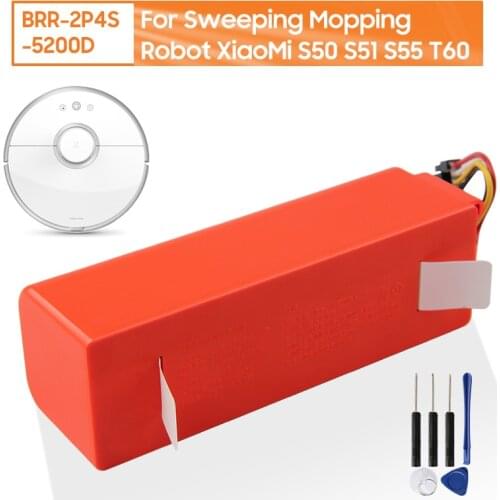 Original Replacement Battery BRR-2P4S-5200D For XIAOMI MIJIA Mi S50 S51 S55 T60 Sweeping Mopping Robot Vacuum Cleaner 5200mAh
