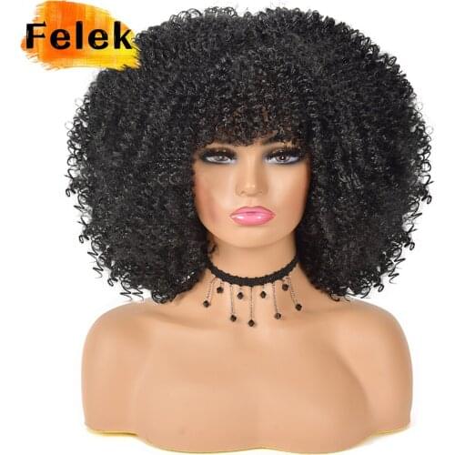 Curly Wig For Black Women Short Afro Kinky Curly Hair Natural Wigs With Bangs Synthetic Omber Glueless Cosplay Wigs Blonde Pink