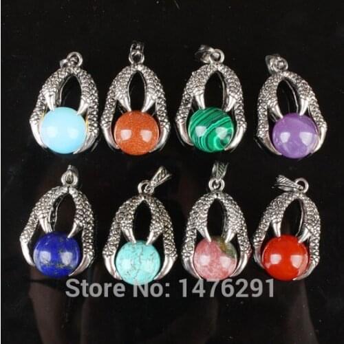 Mix-Color Crystal Stone Round Beads Fierce Eagle Claw Alloy Pendant 1PCS