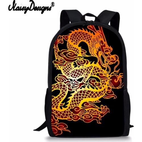 NOISYDESIGNS Mens School Bags With Chinese Dragon Teenager Unique Backpack Kids Boys Learning Essential Bagpack Organizer